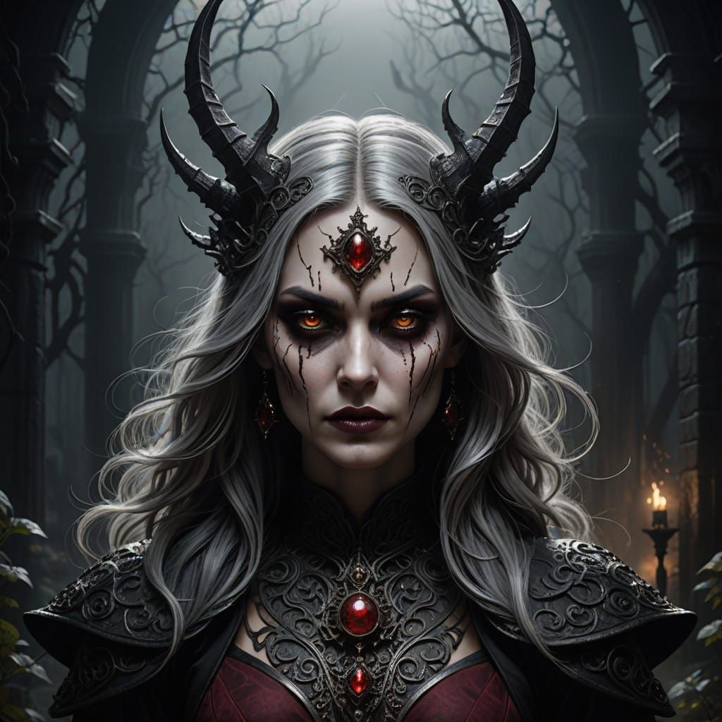Regal Woman of Dark Fantasy in Ornate Attire
