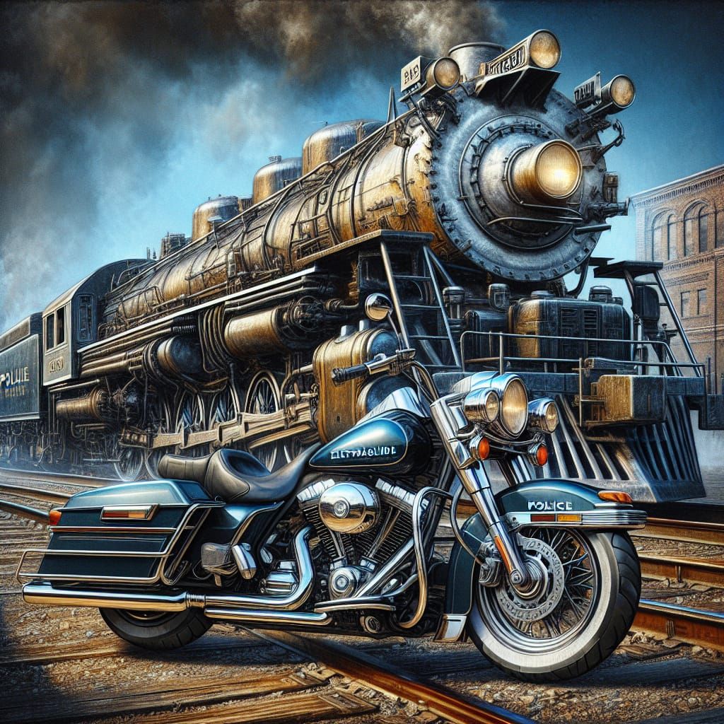 Motorcycle and Locomotive as Matte Painting