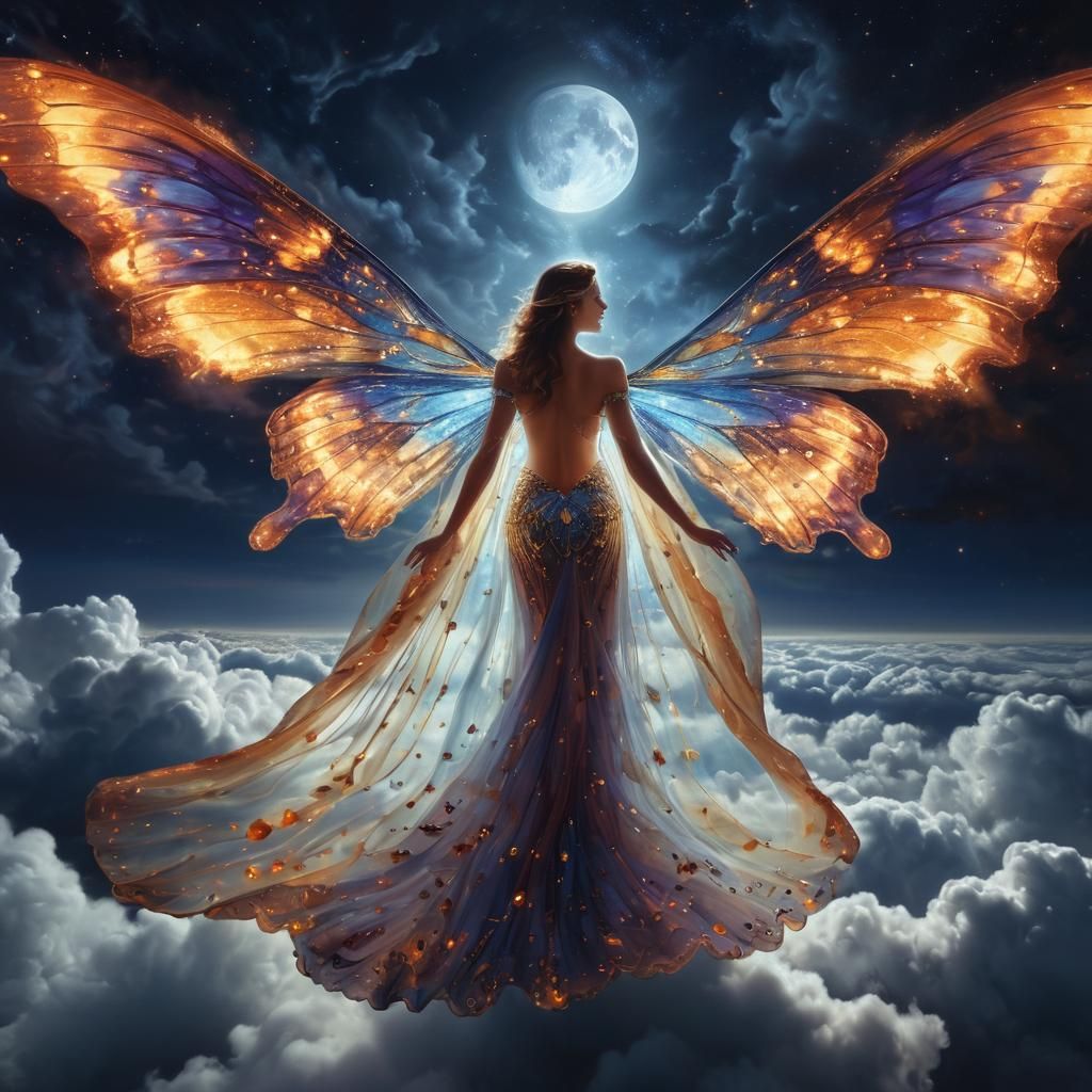 Woman with Butterfly Wings in Surreal Oil Painting