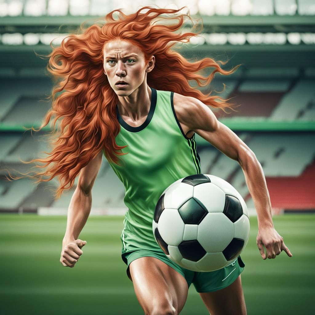 Photorealistic Portrait of a Red-Haired Soccer Player