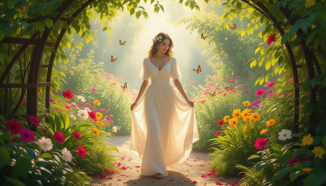 Woman in Blooming Garden with Butterflies, Monet & Van Gogh ...