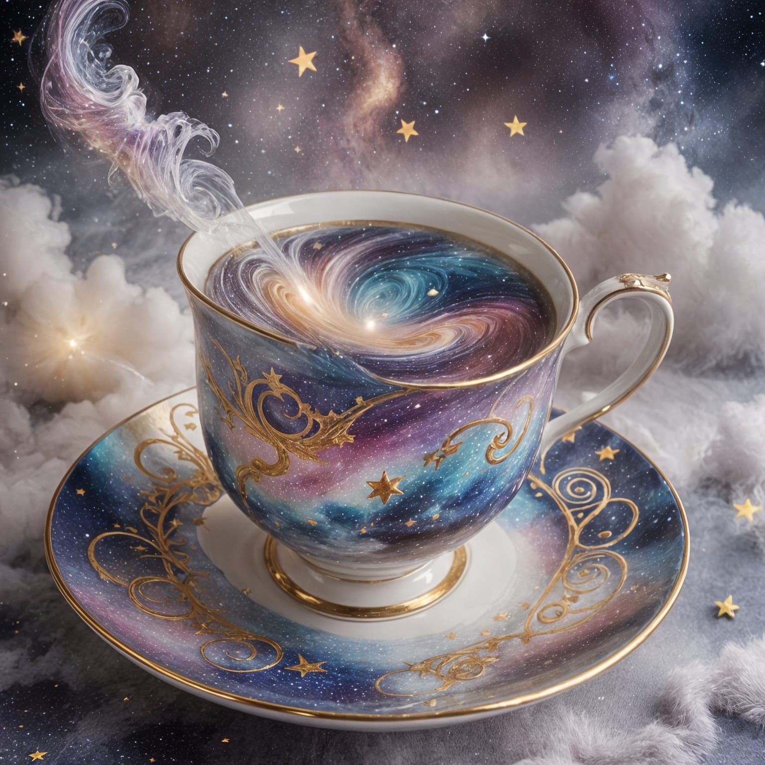 Galaxy in Teacup: Colorful Stars and Swirls