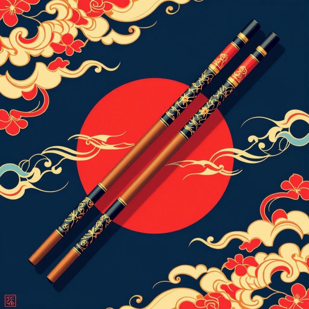 Elegant Chinese Chopsticks on Red Background