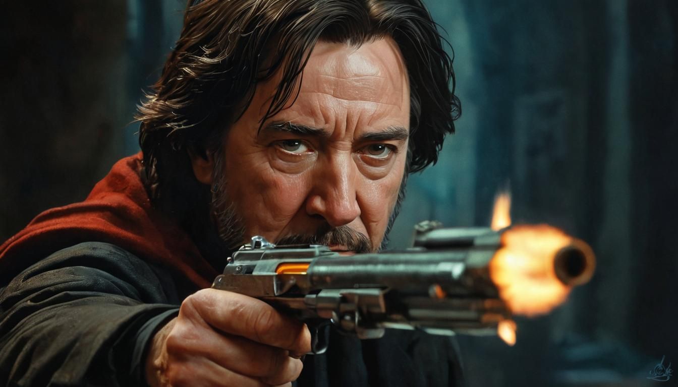 Alan Rickman Double Role Portrait in Oil Gouache Style