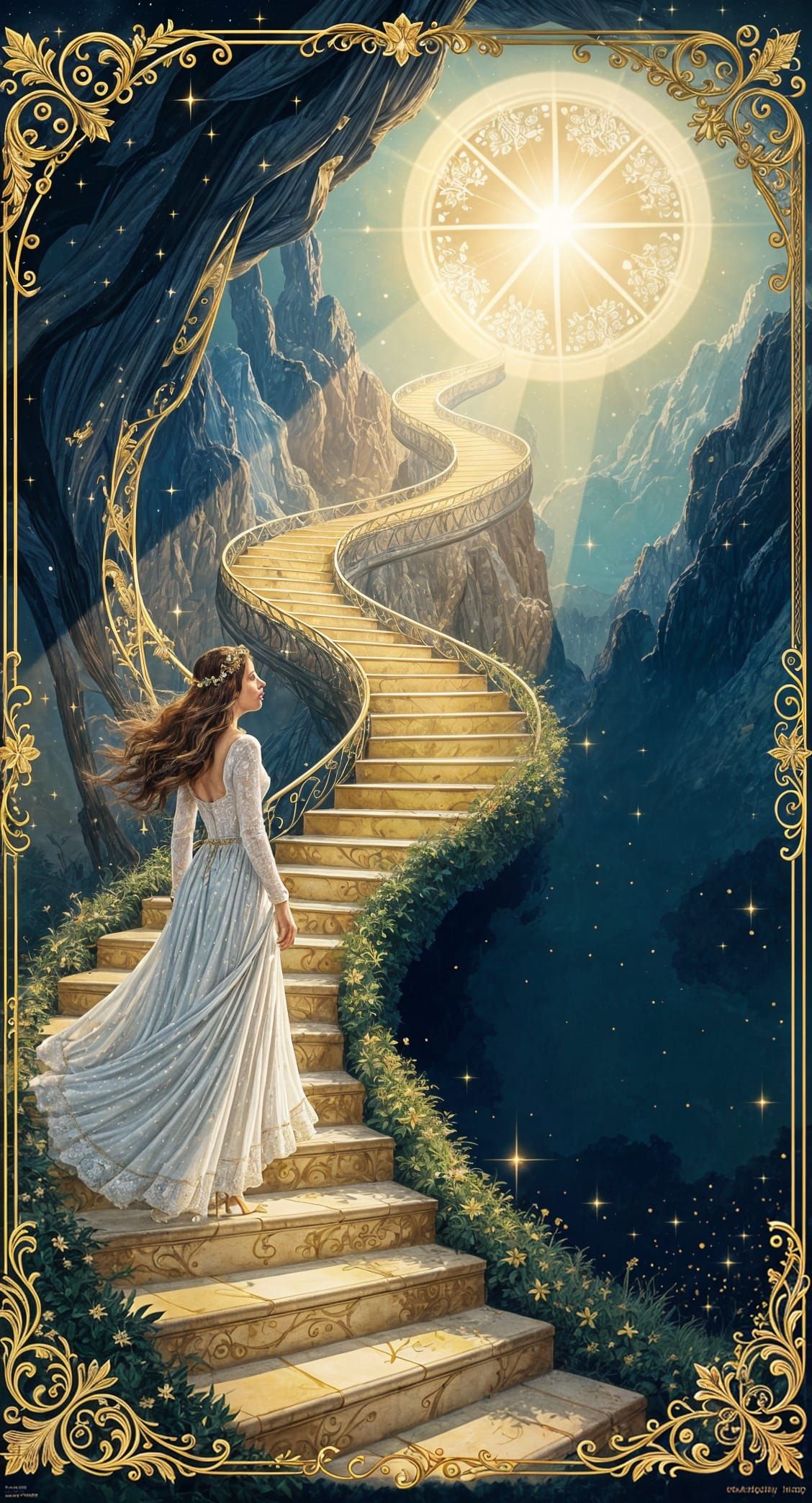 Golden Stairway to Heaven: A Surreal Ascent