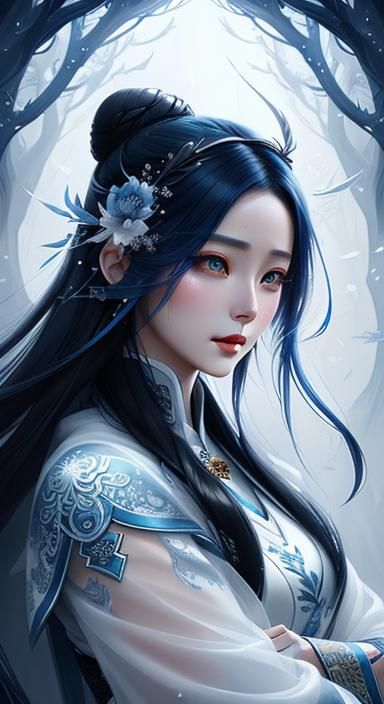 Xianxia Hero in Winter Blizzard, Anna Dittmann Style