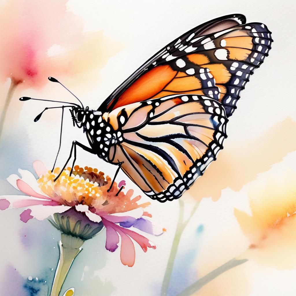 Monarch Butterfly in Watercolor, Edward Wesson Style