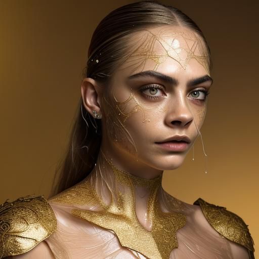 Cara Delevingne as Klimt Oil Painting in Web