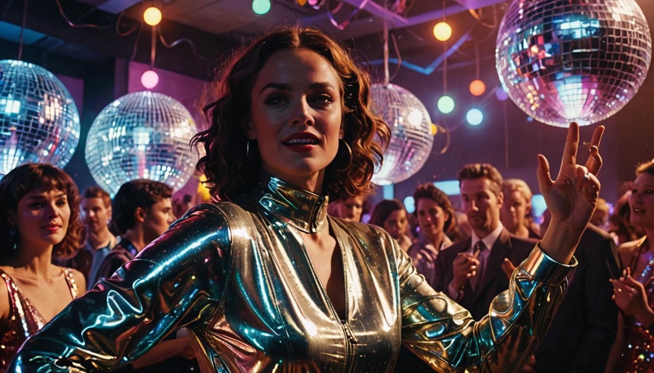 Retro-Futuristic Disco Scene with Neon Lights