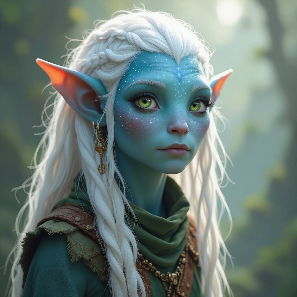 Mysterious Gelfling with Blue Skin and Braided Hair