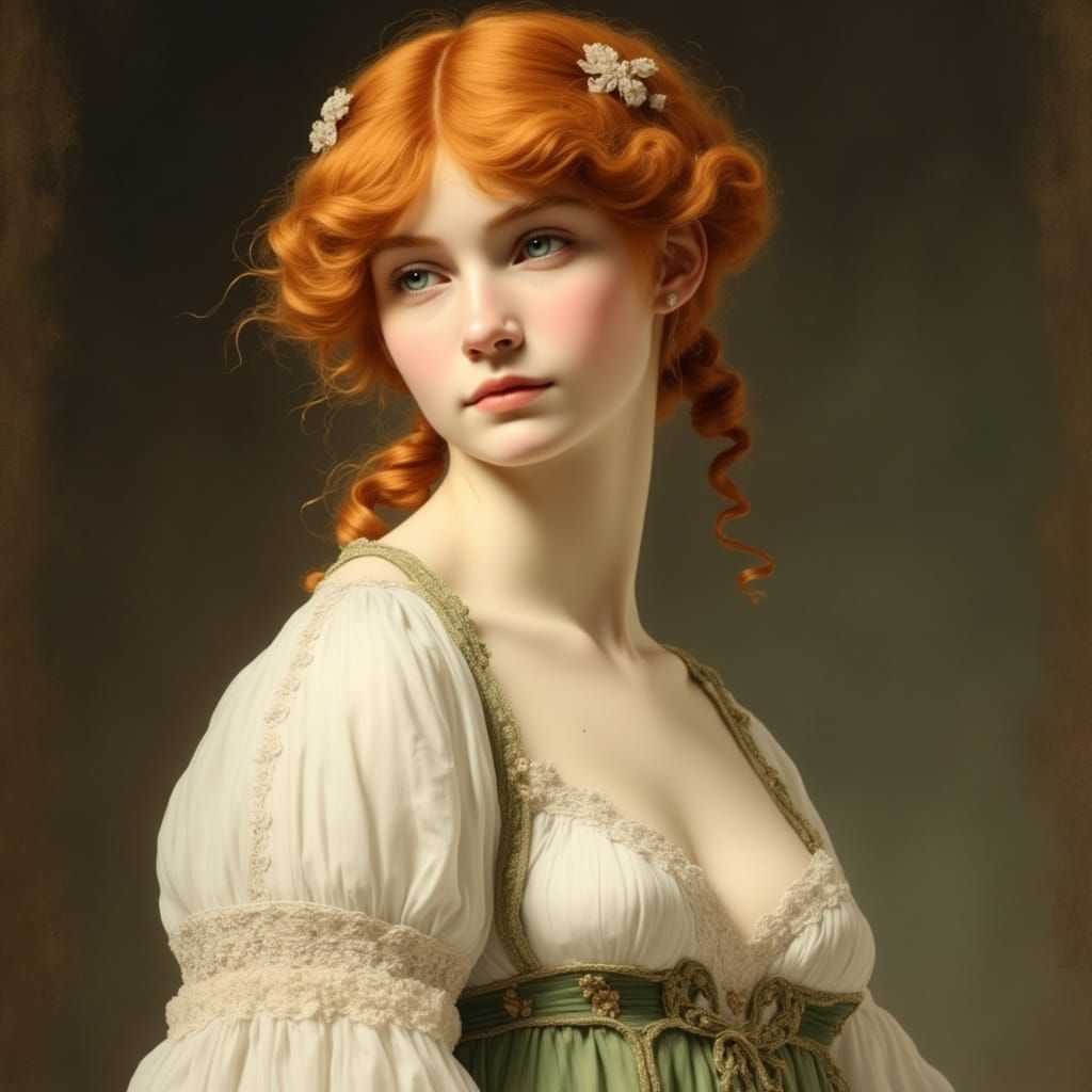 Regency Lady with Ginger Hair in Elegant Gown