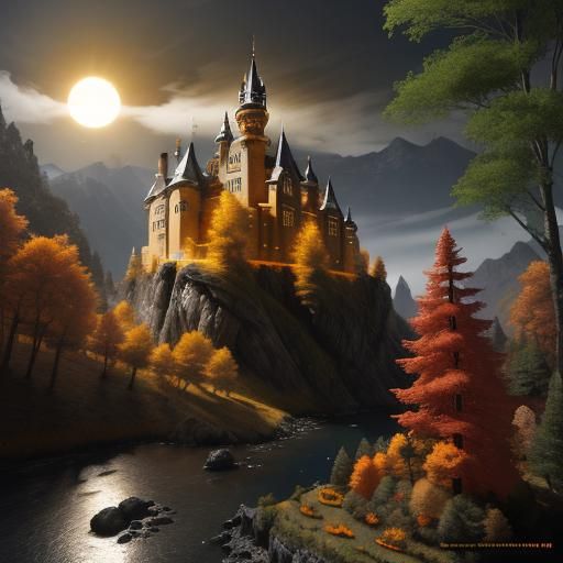 World Tree Castle in Eerie Autumn Landscape