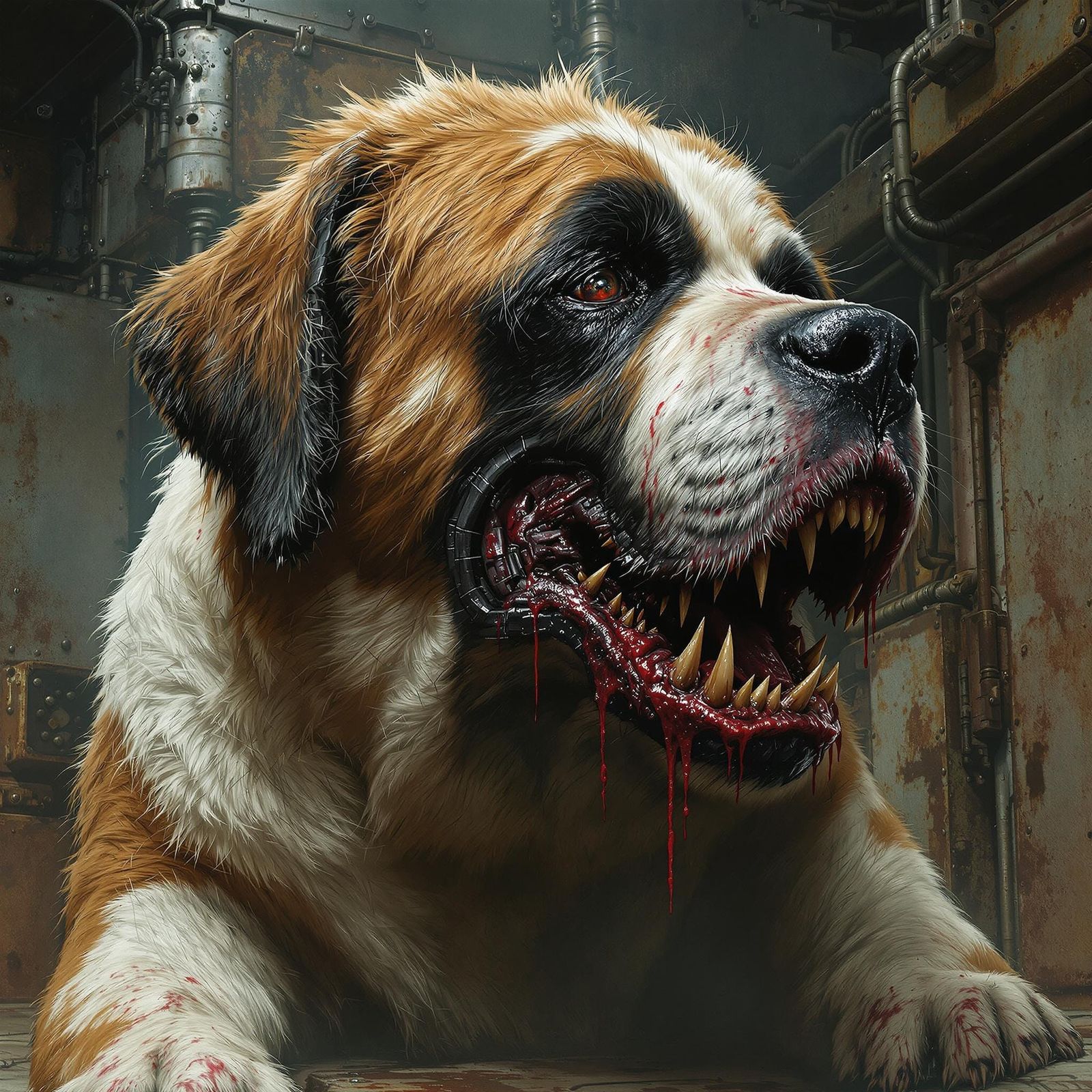 Mechanical Beast in a Gritty Industrial Lair