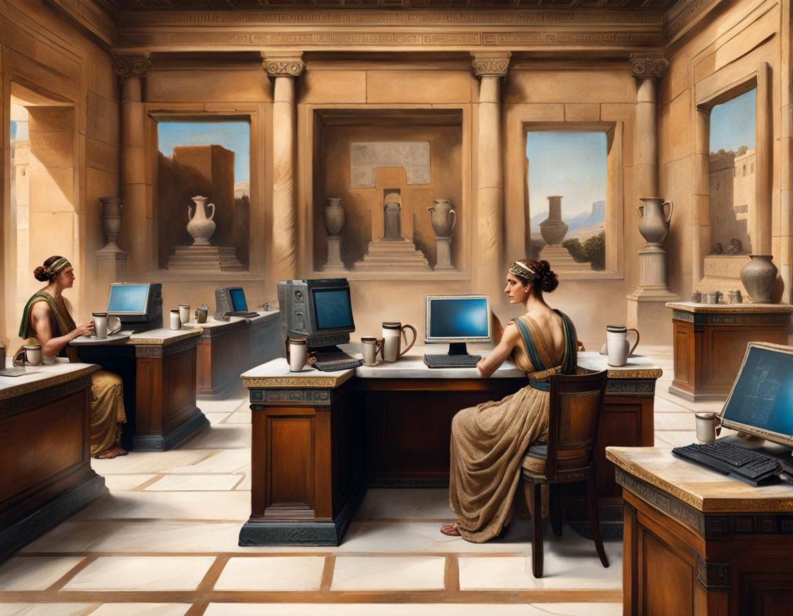 Ancient Greek Office with Ancient Computers