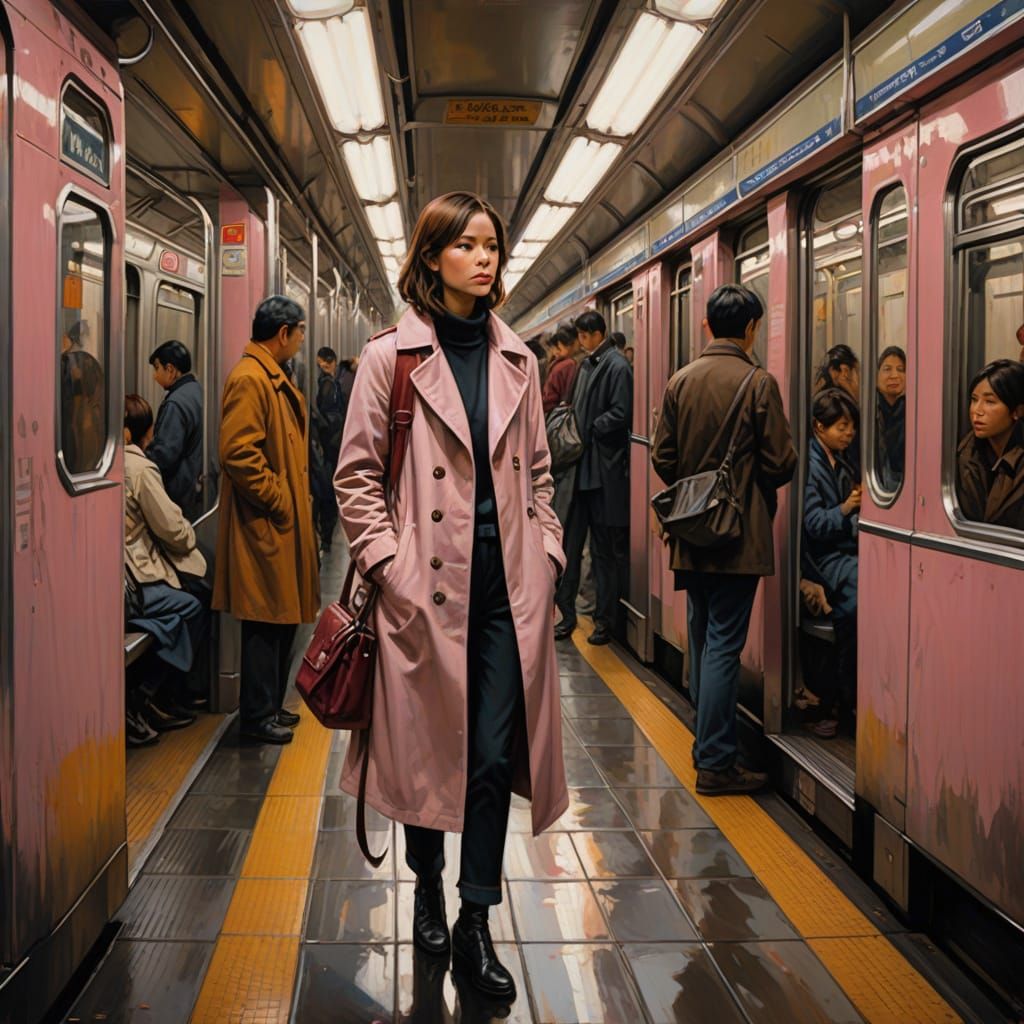 Tokyo Subway Scene in Expressionist Oil Painting Style