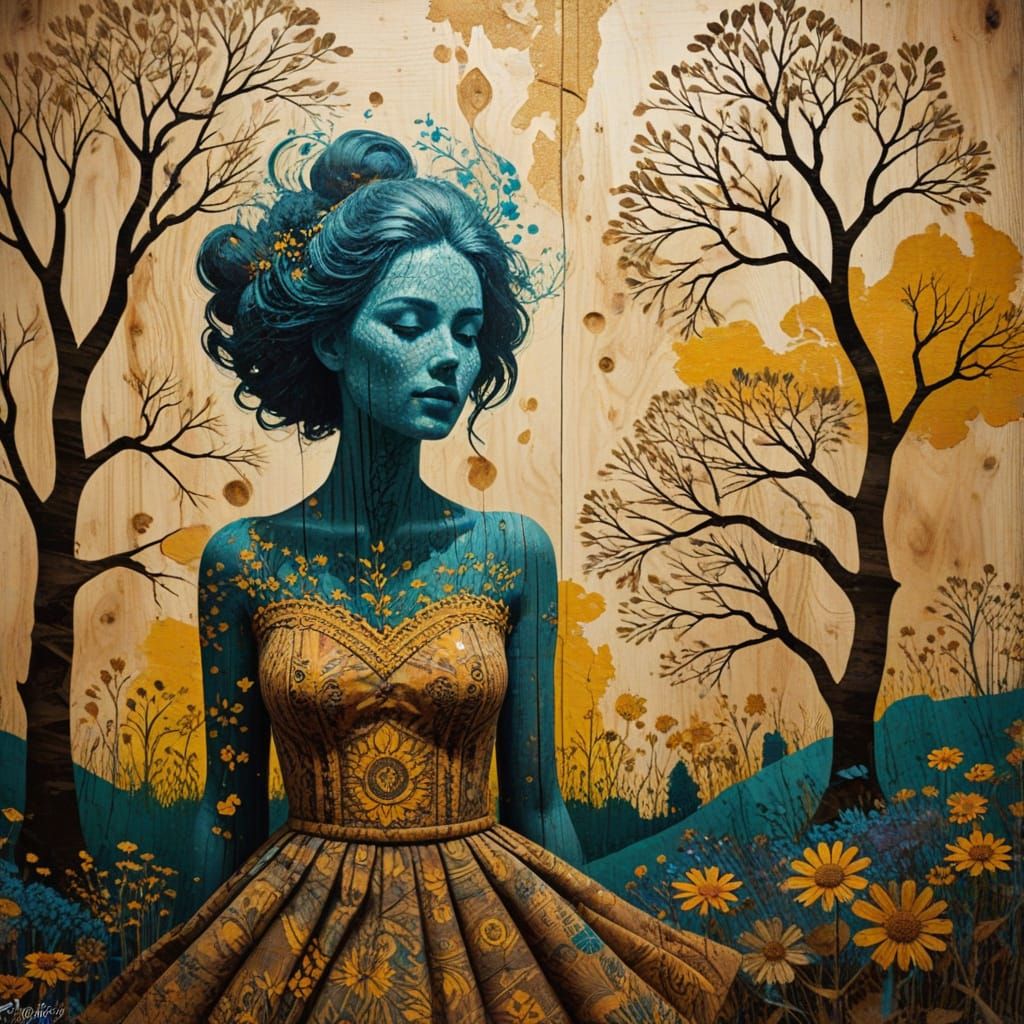 Joyful Town in Naive Folk Art Style