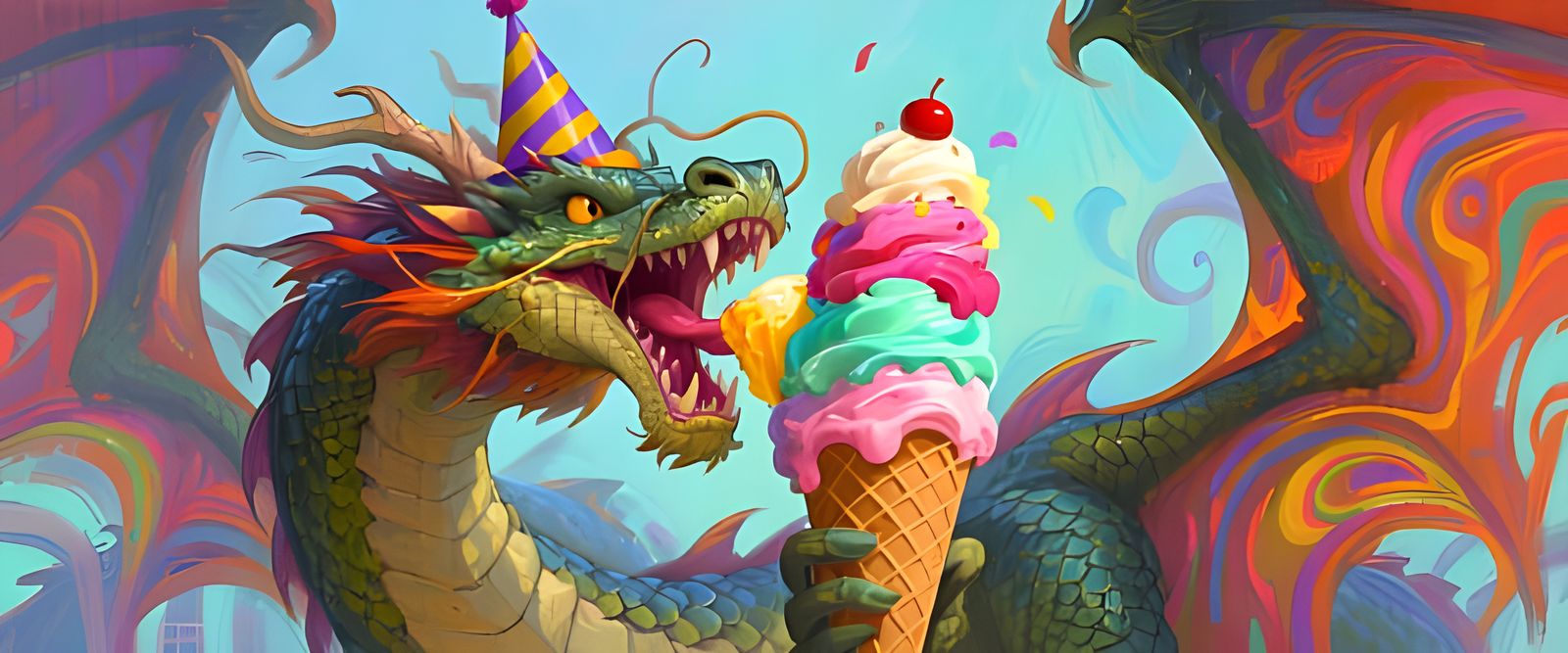 Dragon Devouring Ice Cream Sundae as Digital Painting