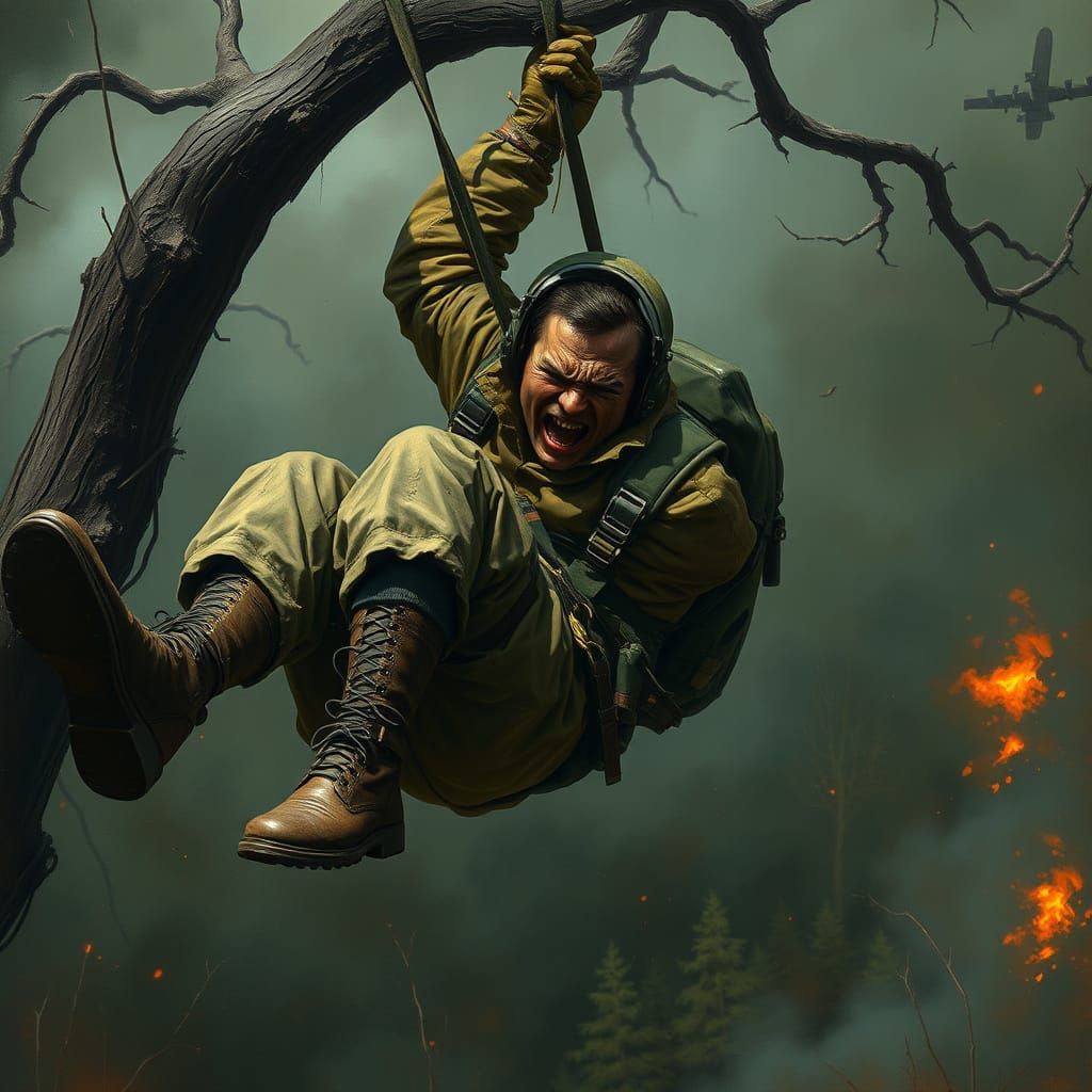 Tangled Figure in Tree, Gritty Realism Style