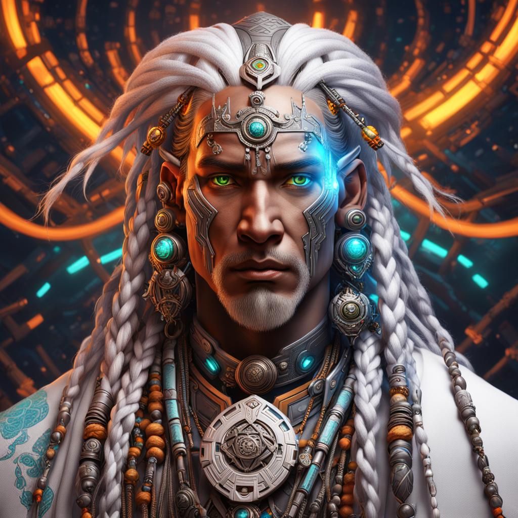 Cybernetic Amazigh Shaman with Elaborate Jewelry