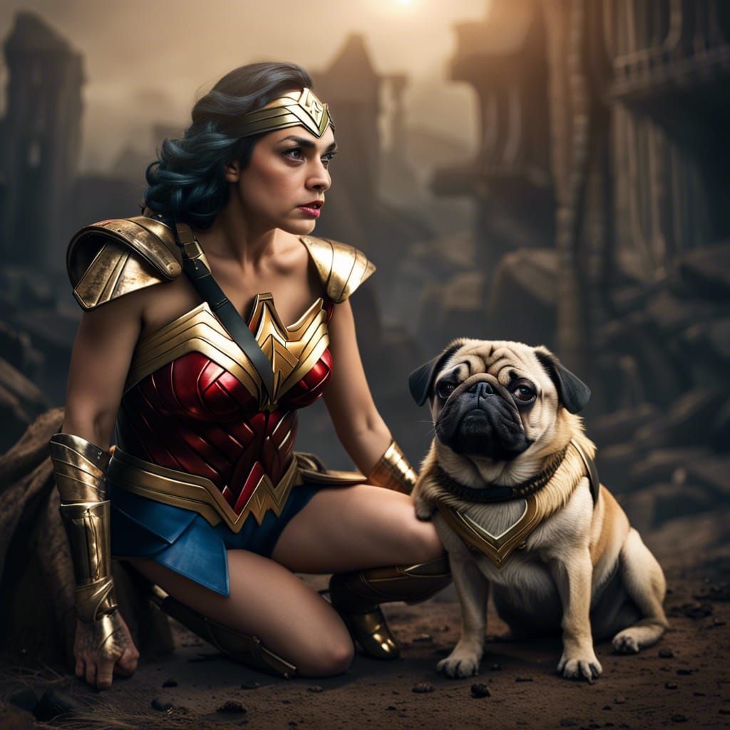 Pug as Wonder Woman: Digital Matte Painting