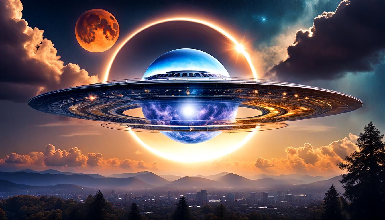 Alien Mothership Solar Eclipse Double Exposure