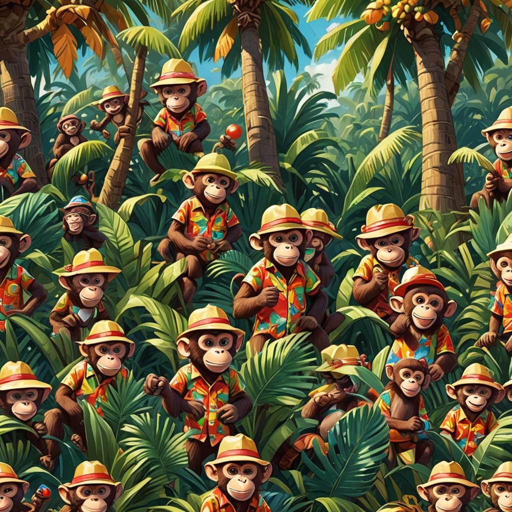 Monkeys Celebrate with Palm Wine: Pixar-Style 3D Cartoon