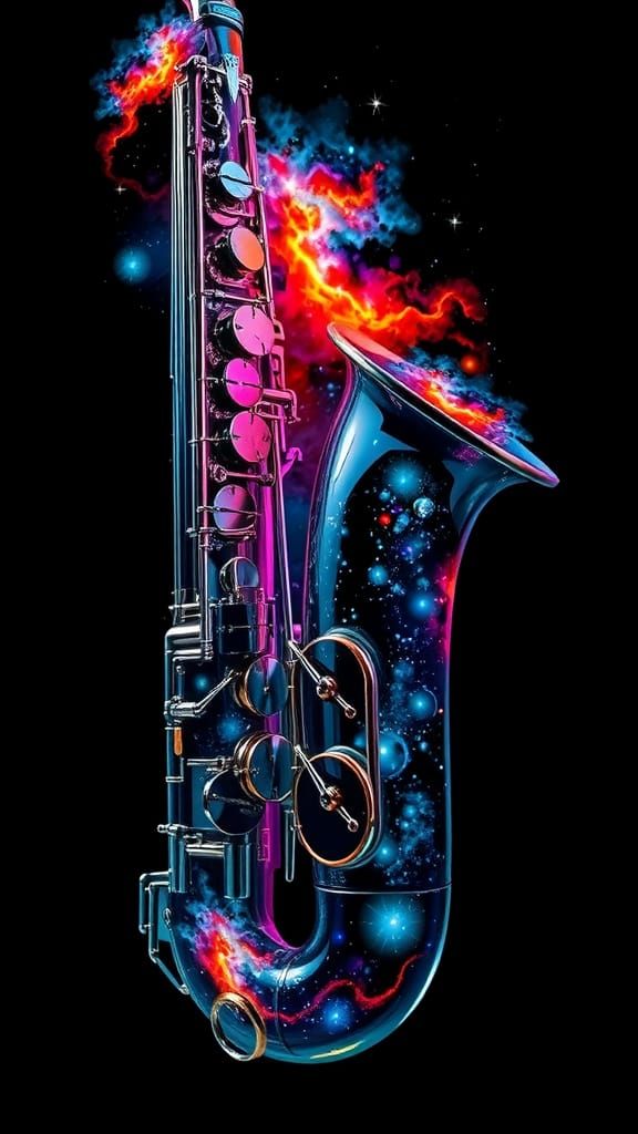 Glass Saxophone with Space Scene