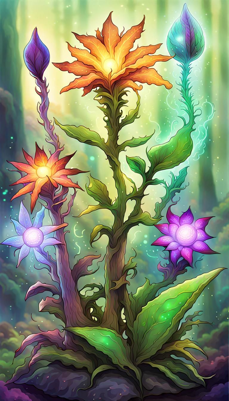 Magical Plants with Portal Powers: Detailed Fantasy Art