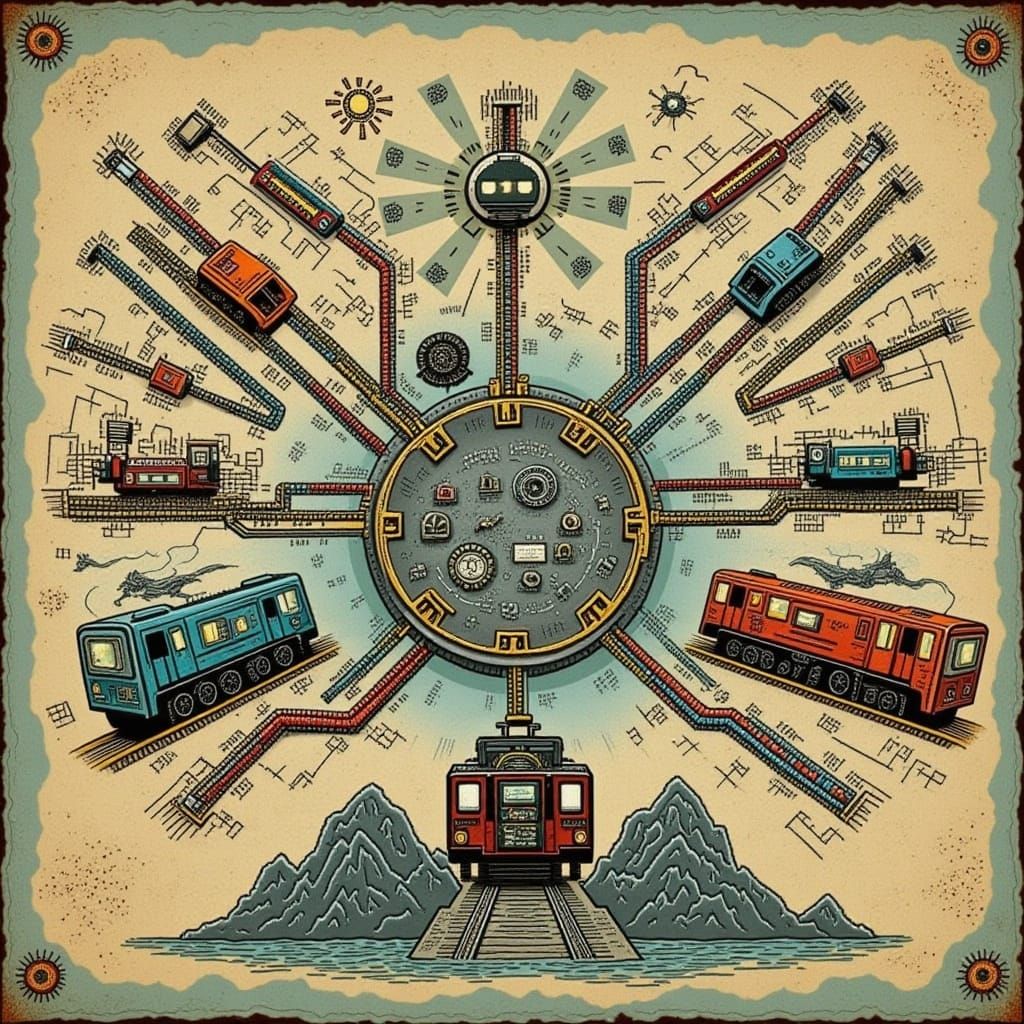 Busy Train Station with Futuristic Robots