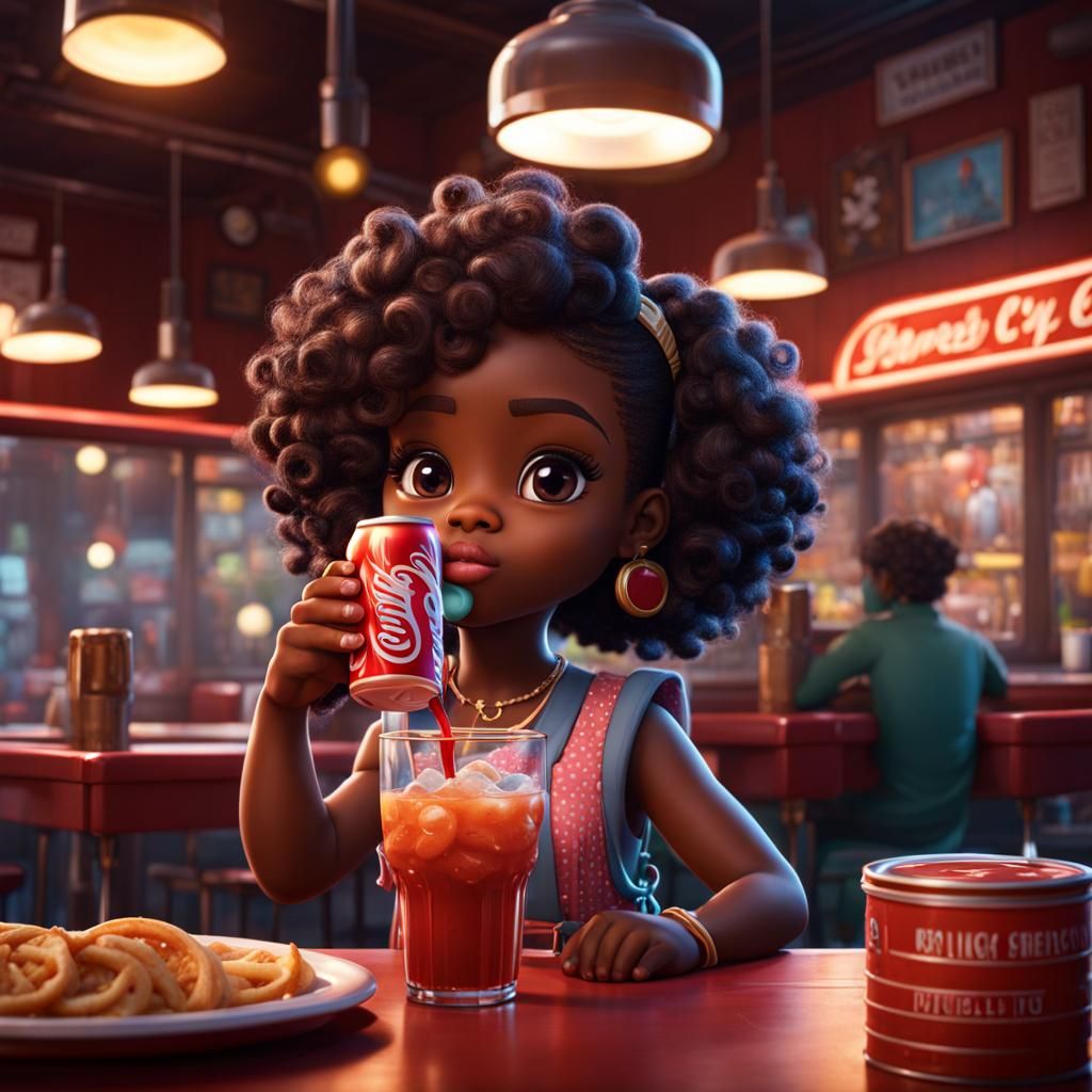 Chibi Girl at Diner: Detailed Fantasy Art