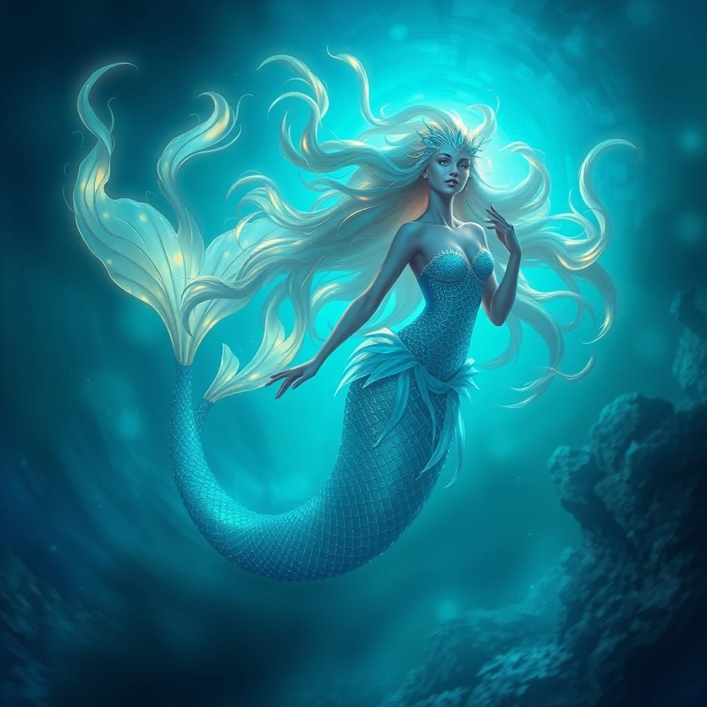 Surreal Underwater Realm Reveals Bioluminescent Mermaid