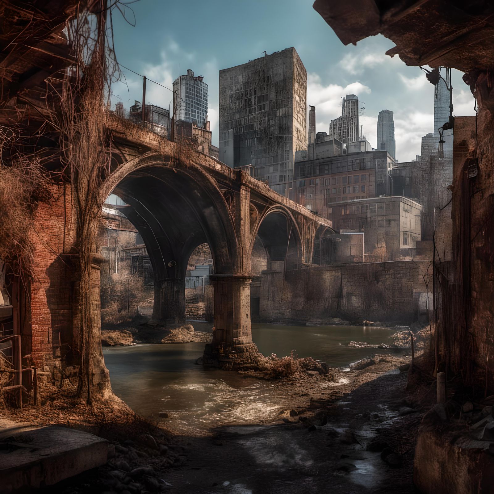 Detailed Matte Painting in Eraserpunk Style