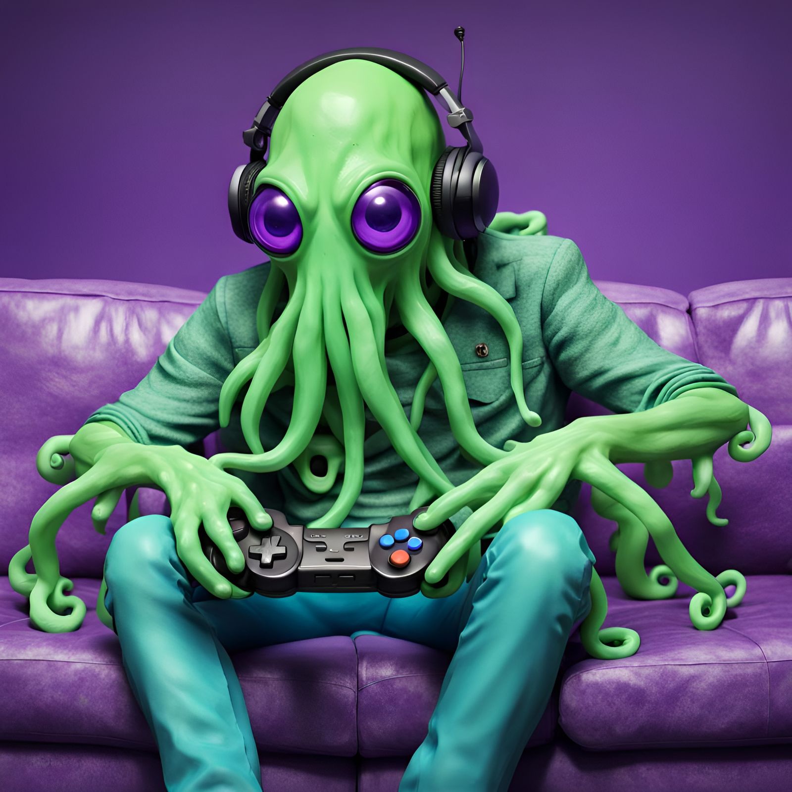 Stoned Neon Squid-Man Clay Model Concept Art