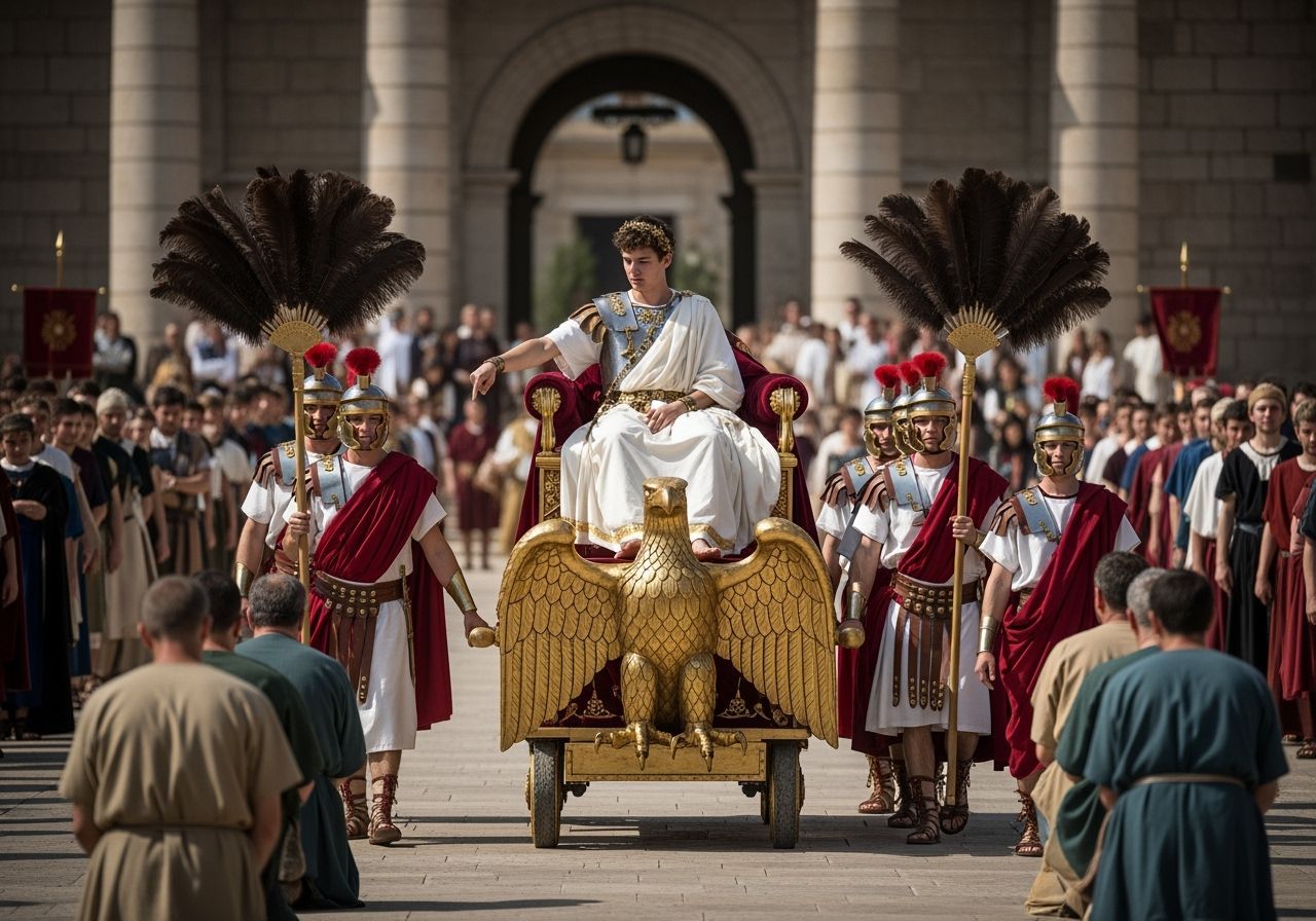 Roman Emperor on Golden Litter, Photorealistic Style