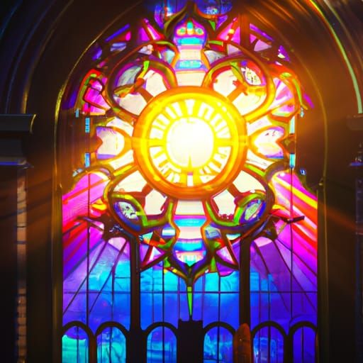 Colorful Stained Glass Window with Sun Rays