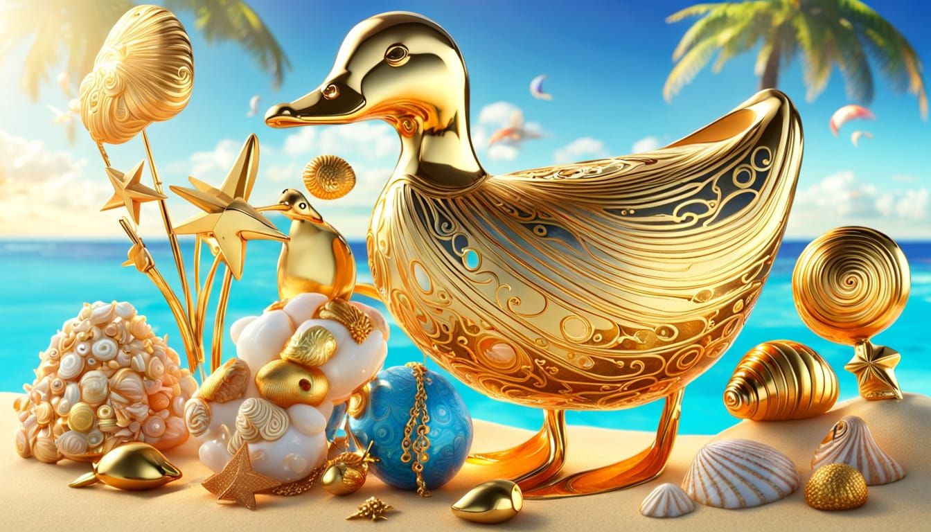 Carrot's Beach Holiday: A 3D Art Nouveau Klimt-Inspired Scen...