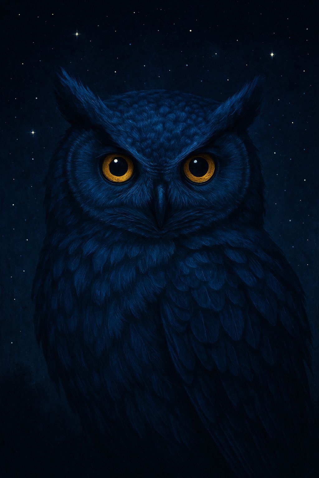 Blue Owl with Golden Eyes at Night