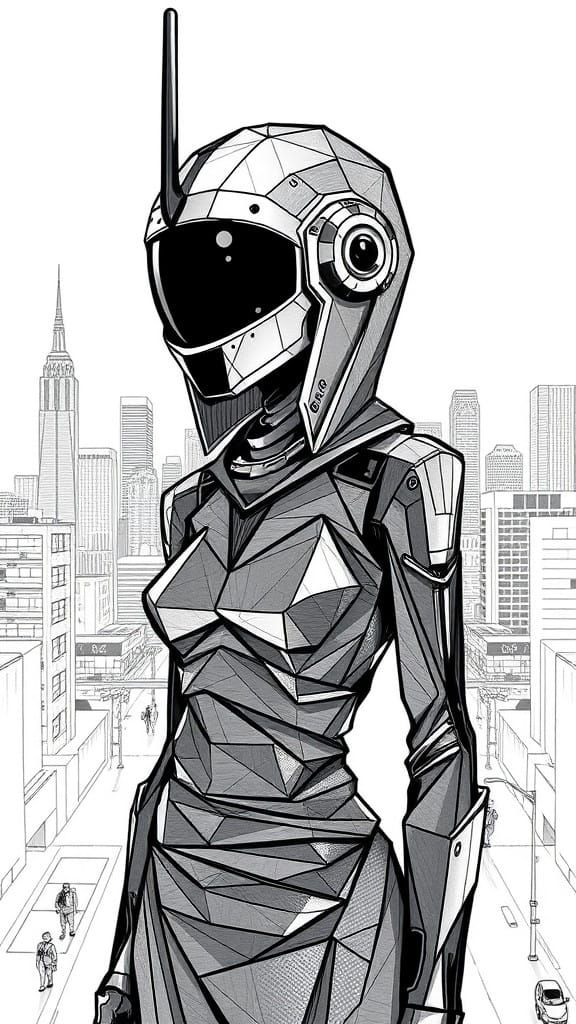 Cyberpunk Cyborg in Geometric Abstraction