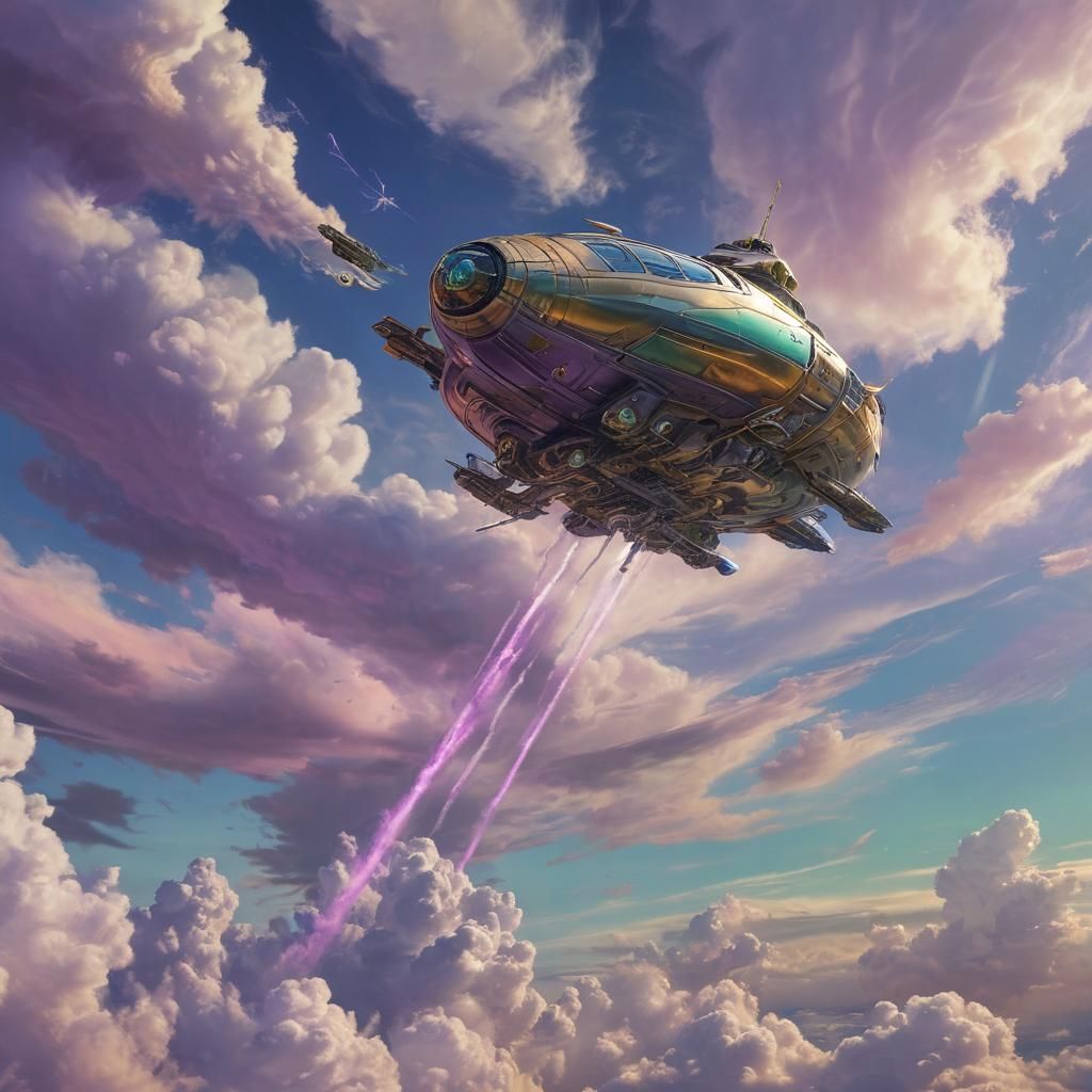 Surreal Spaceship Soaring Through the Sky