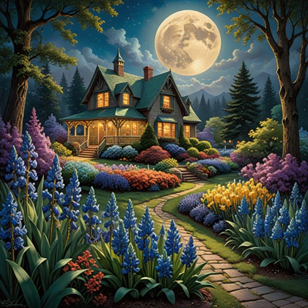 Dreamy Moonlit Hyacinths in a Mystical Garden