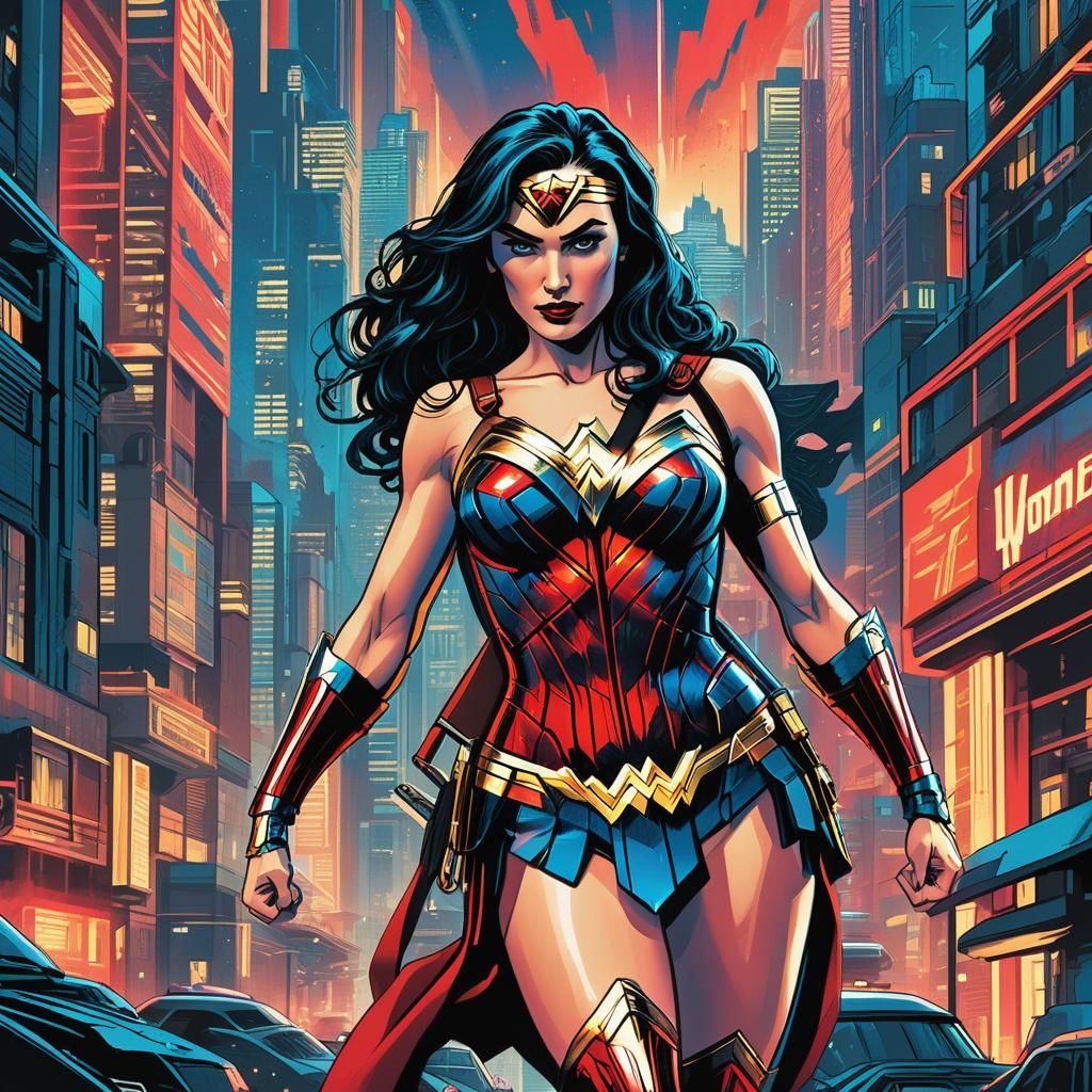 Wonder Woman in Retro Comic Book Style