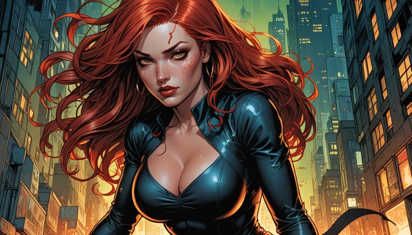 Red-Haired Woman Portrait in Comic Book Art Style