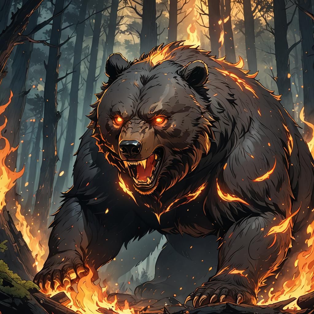 Fierce Bear Demon Breathing Fire: Anime Style
