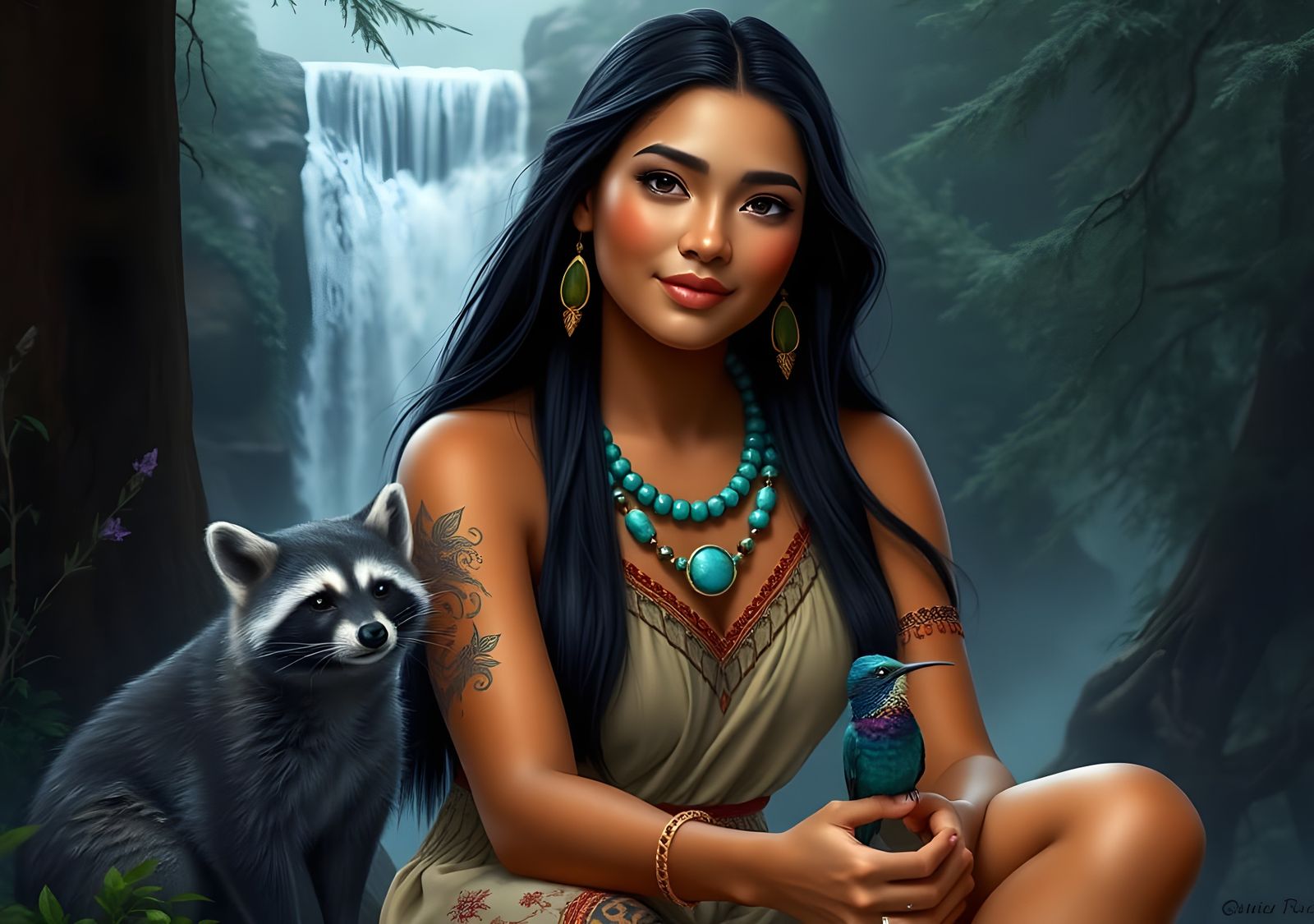 Pocahontas in a Detailed Matte Painting