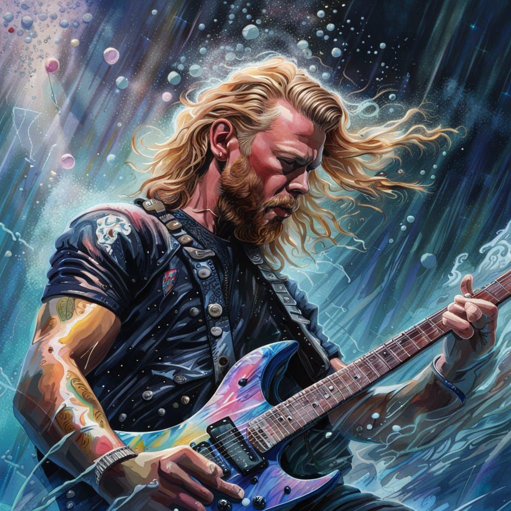 James Hetfield as Playing Electric Guitar and Feeling the Music