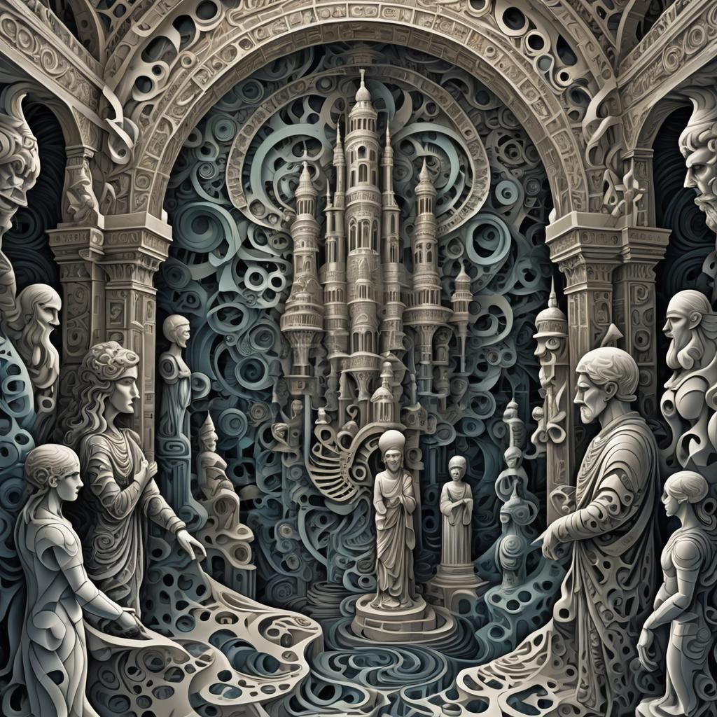 Ras in Psychedelic Temple with Fractal Patterns