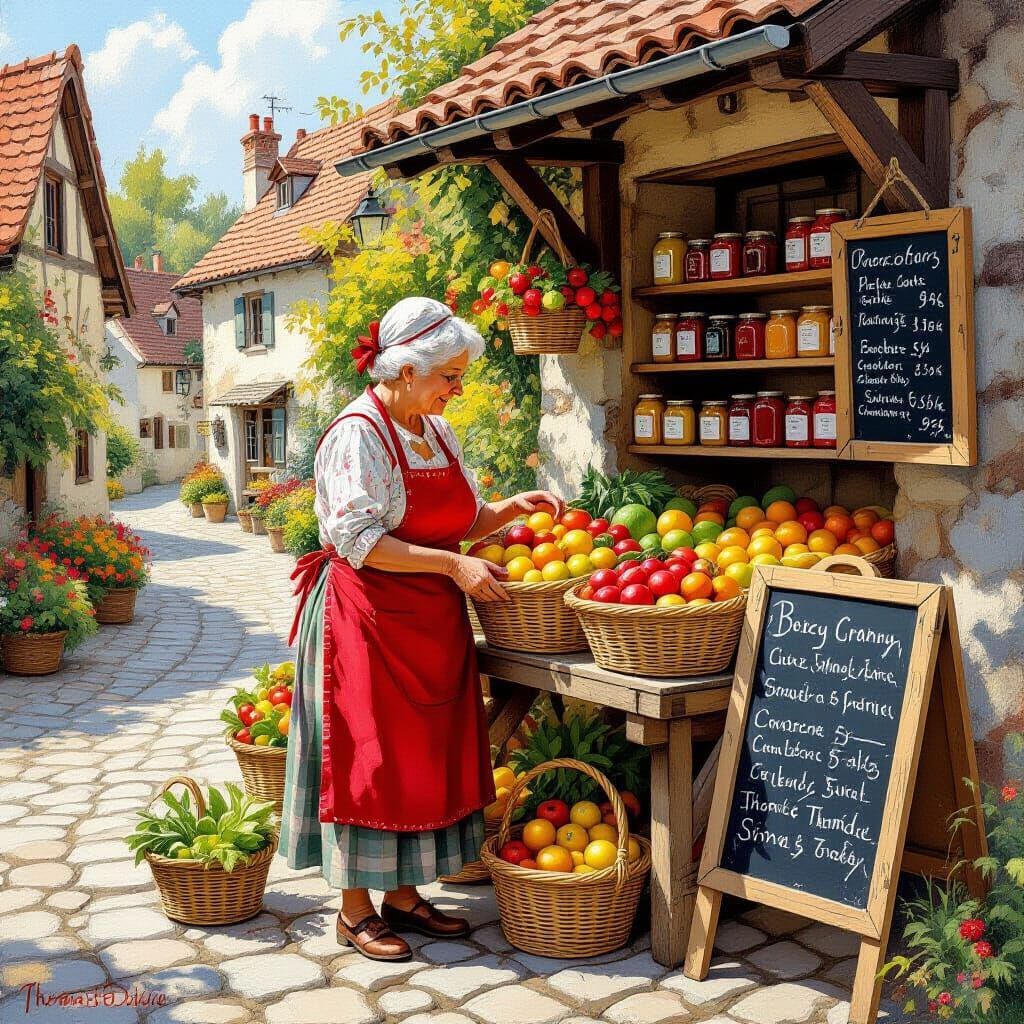 Charming Granny's Fruit Stand in Cozy Village