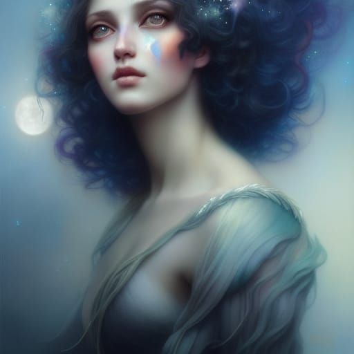 Moonlit Goddess Portrait in Airbrush Fantasy Style