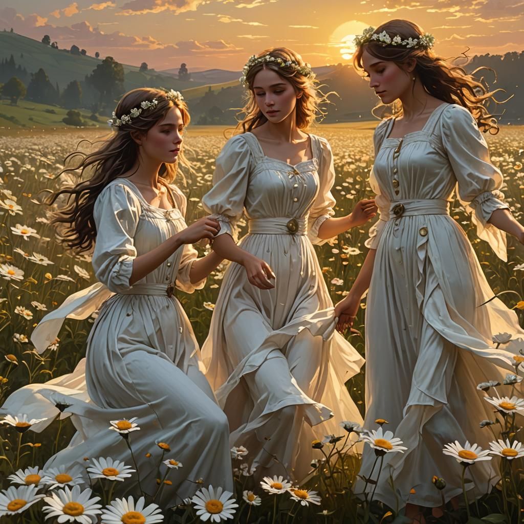 Maidens Play Ring Around the Rosie: Dark Fantasy Art