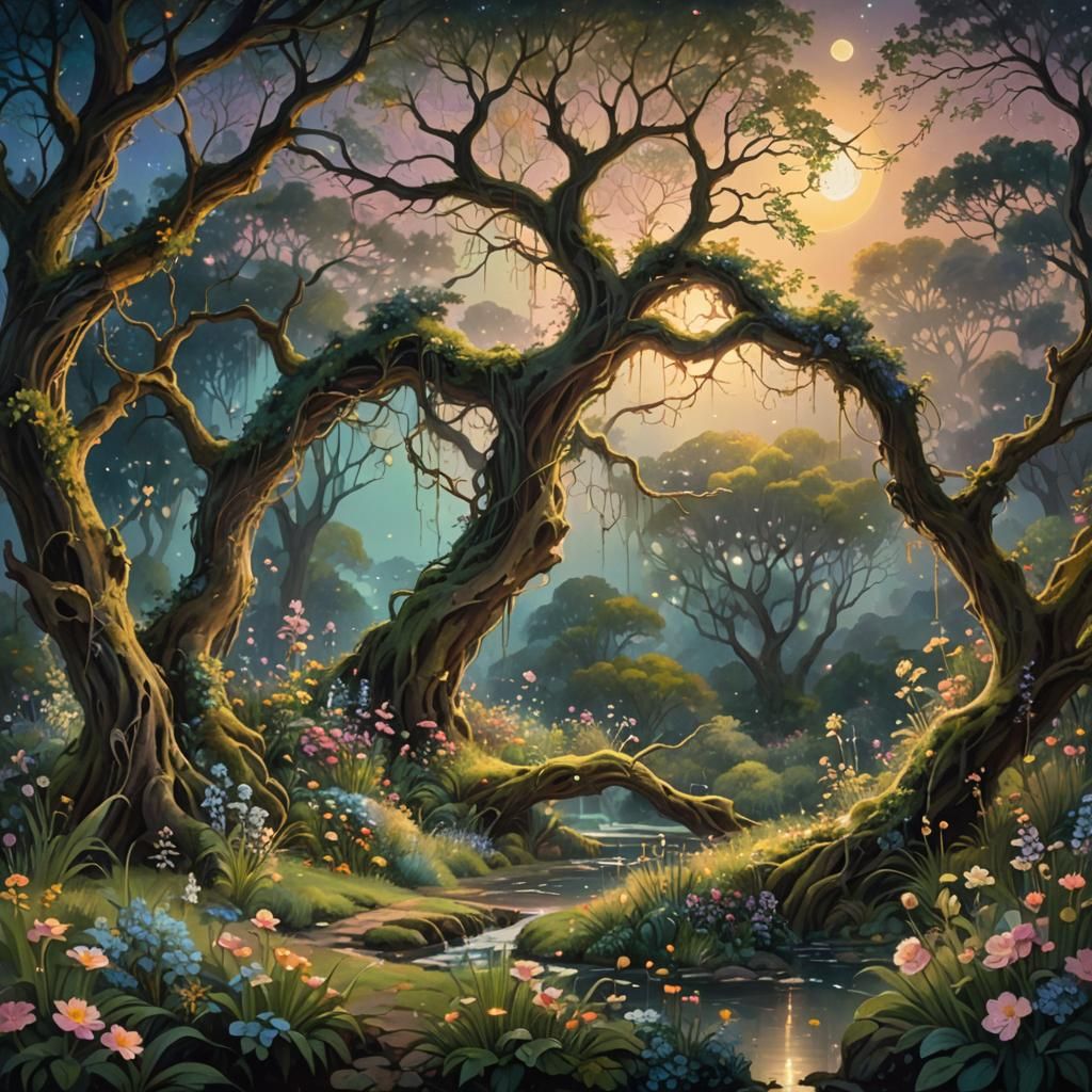 Romantic Overgrown Garden Landscape Painting